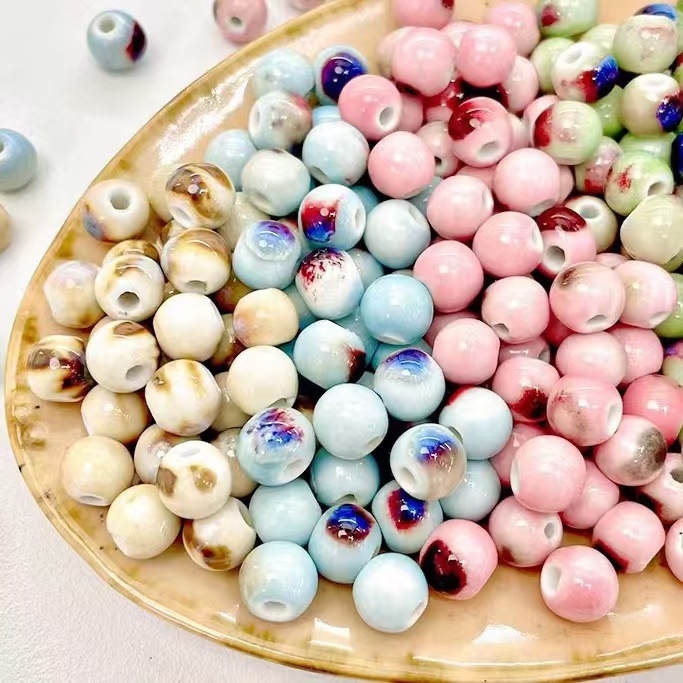 Cerámica de color simple perlada cara de pez cinco pétalos perlas de flores perlas sueltas diy accesorios de decoración de brazalete de cuentas hechas a mano