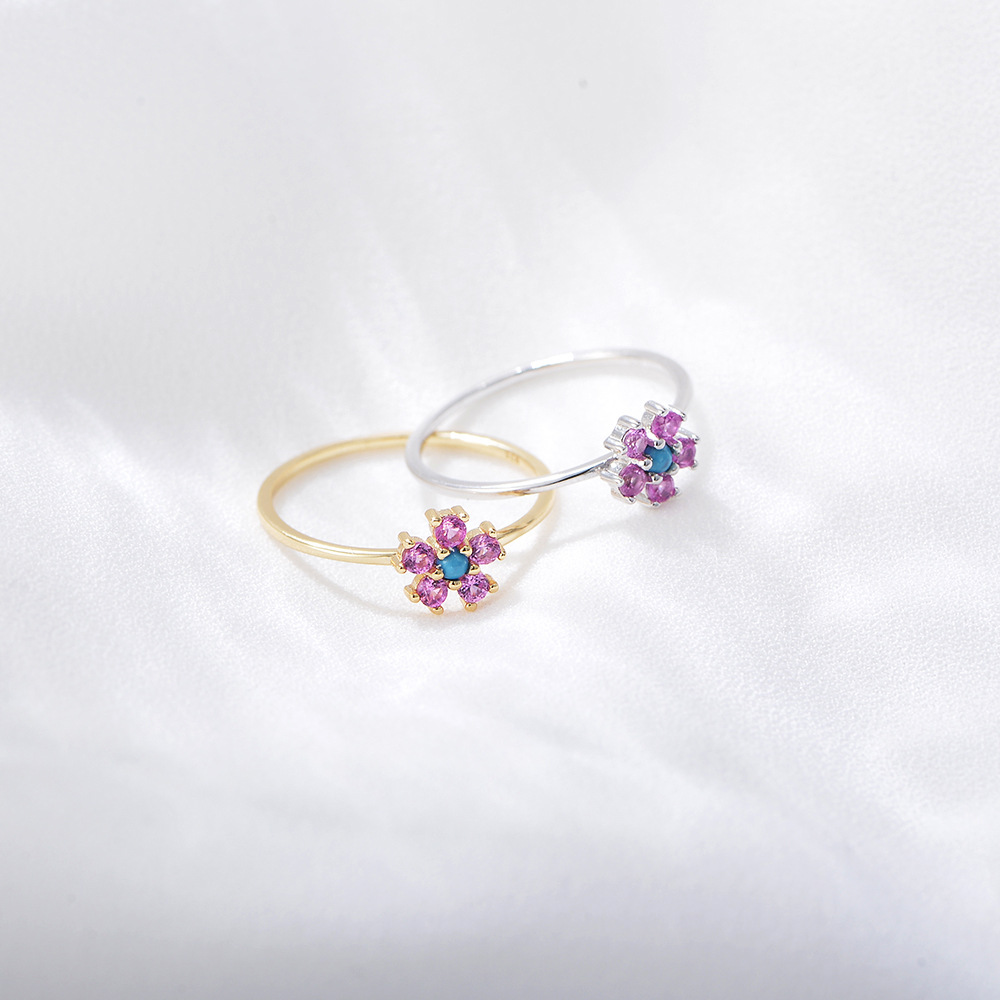 8g Weight 0.03µm Gold Plating Thickness Electroplating Gold Plating Process 14K Real Gold Plated, Rhodium Plated Plating Material 925 Sterling Silver Turquoise Flower Rings