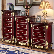 欧式斗柜实木雕花三四五斗柜客厅大理石面复古红檀色收纳储物柜子