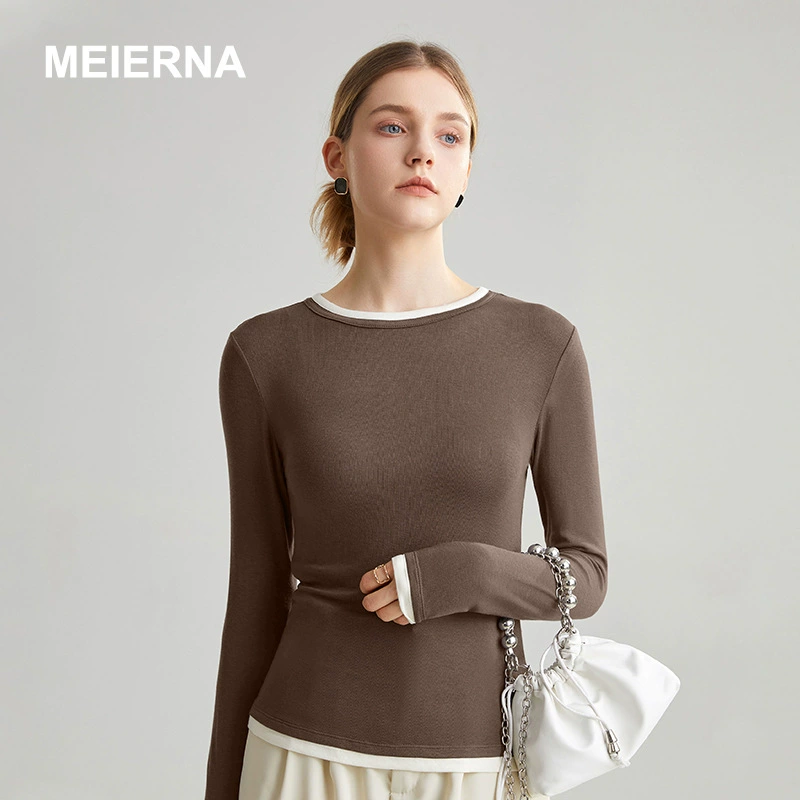 Туника с длинным рукавом из шерсти, slim fit, круглый ворот, многоколерные размеры S–XL