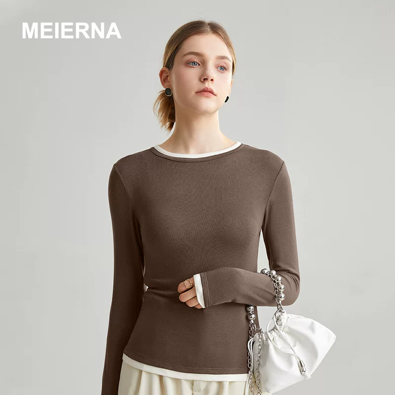 Туника с длинным рукавом из шерсти, slim fit, круглый ворот, многоколерные размеры S–XL