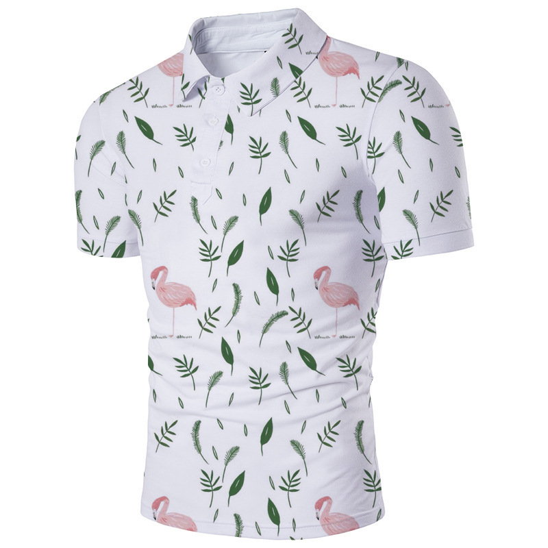 Men's Clothing casual popular printed polo shirt lapel short-sleeved zipper T-shirt _vogarts.com