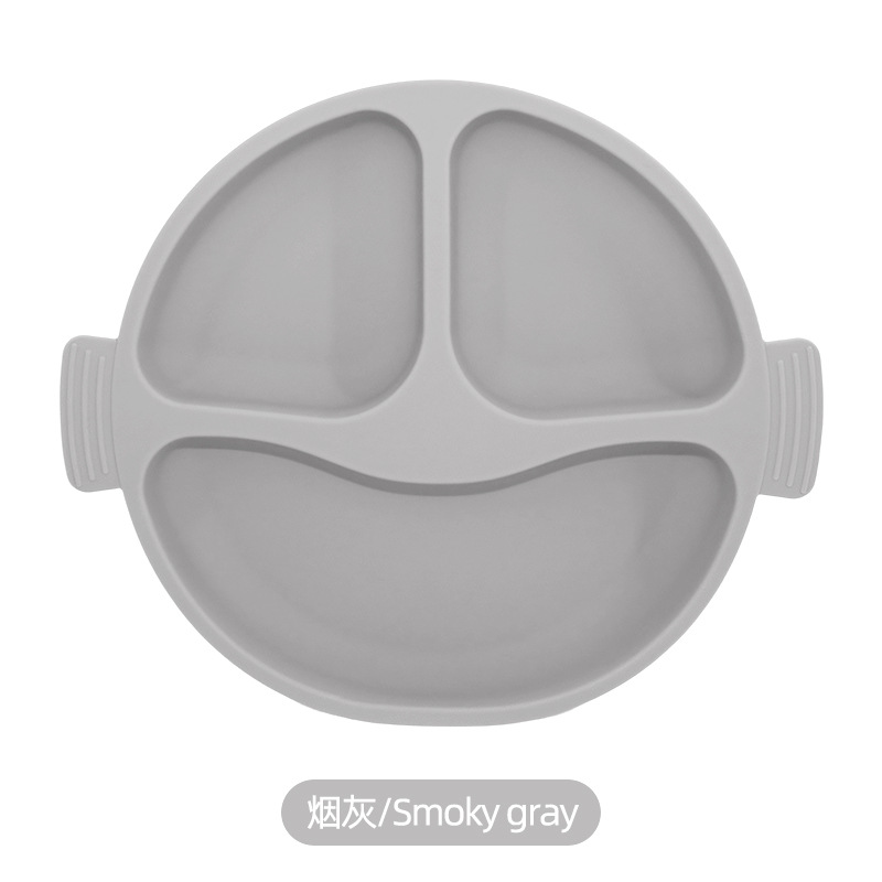 Transfronterizos de plato de silicona para niños set de platos de comedor de alimentos suplementarios para bebés plato de comedor de grados sonrientes con ventosa cubiertos
