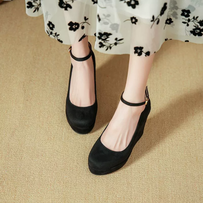 Женские водонепроницаемые рабочие туфли без шнуровки на танкетке с круглым носком и неглубокой платформой в европейском и американском стиле, универсальные удобные женские туфли на высоком каблуке для весны и лета