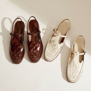 Flat Low-Heeled Toe-Toe Braided Buckle Sandals Foreign Trade Retro Casual Fashion Round-Toe Low-Heeled Solid Color Flats for Women Summer