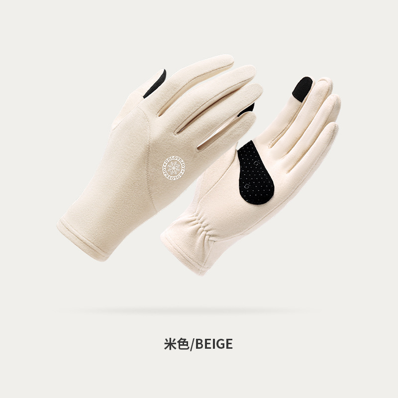 Guantes de gamuza de invierno para hombres y mujeres con forro polar cálido ciclismo Otoño e Invierno lindo pantalla táctil guantes de cuero impermeable dedo abierto