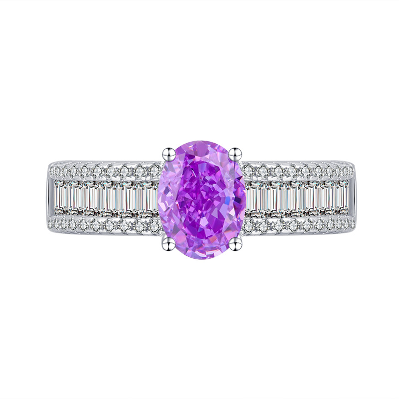 Zhuang sheng joyería S925 todo el cuerpo de plata de la venta caliente de imitación de color verdadero de alto carbono denier de diamantes en forma de anillo con incrustaciones de piedra principal 6*8