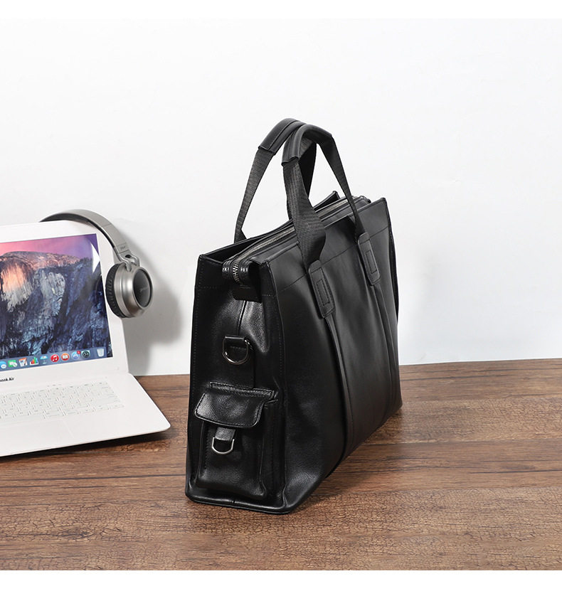 Túi xách tay nam da bò thật đựng laptop 15,6 inch 40×13×29 cm — Túi nhỏ màu đen không bên, Màu Đen Cỡ Nhỏ Có túi bên, Túi không bên cỡ lớn màu đen, Màu đen lớn có túi bên chi tiết 5