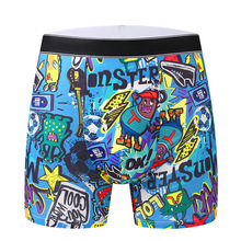 加长裤腿外贸跨境英文水洗唛男士内裤涂鸦式印花四角平角裤欧美码