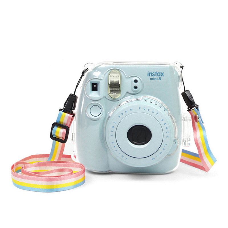 Transparent Crystal Case for Instax Mini8/9, Anti-Collision Pc Crystal Case Protective Cover with Strap