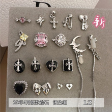 网红超闪锆石美甲饰品蝴蝶结相框克罗心别针轻奢LZ指甲装饰钻批发