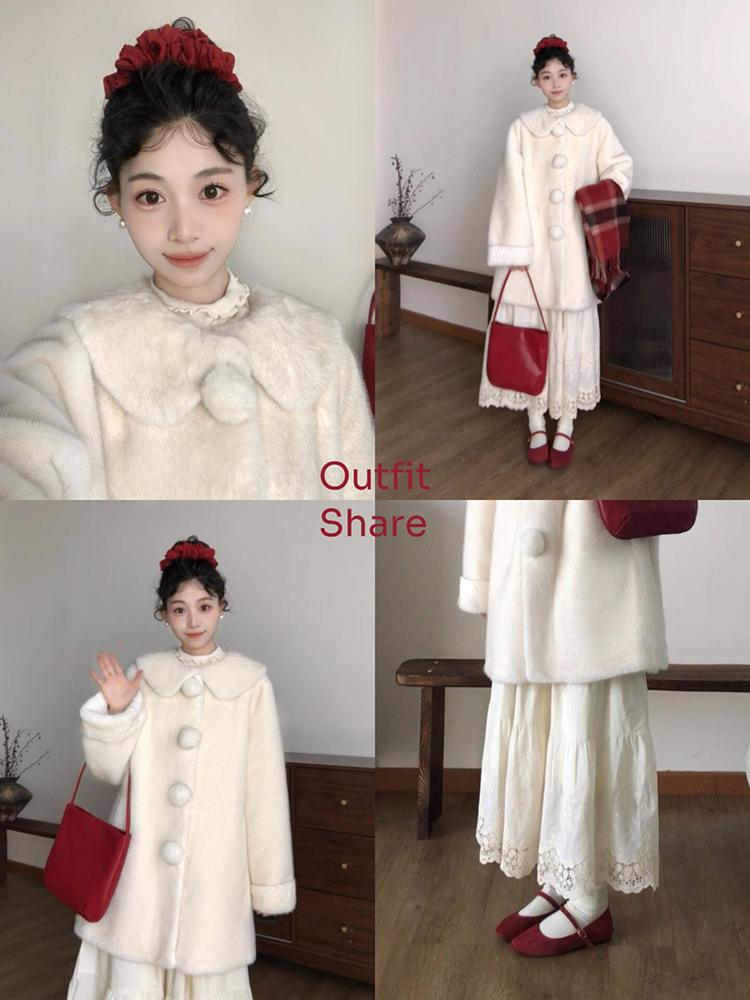 毛毛中长款大衣毛毛球皮草外套女中古皮毛一体雪球冬环保水貂加厚