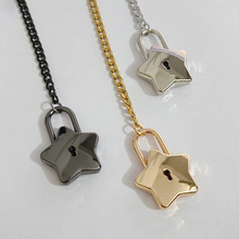 女士五角星锁桃心项链不锈钢电镀银色项链朋克哥特式古巴项链饰品