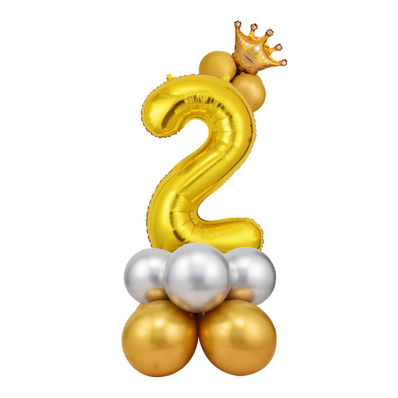 0-9 cumpleaños digital globo columna bebé un mes de edad diseño carretera globo fiesta decoración corona película de aluminio