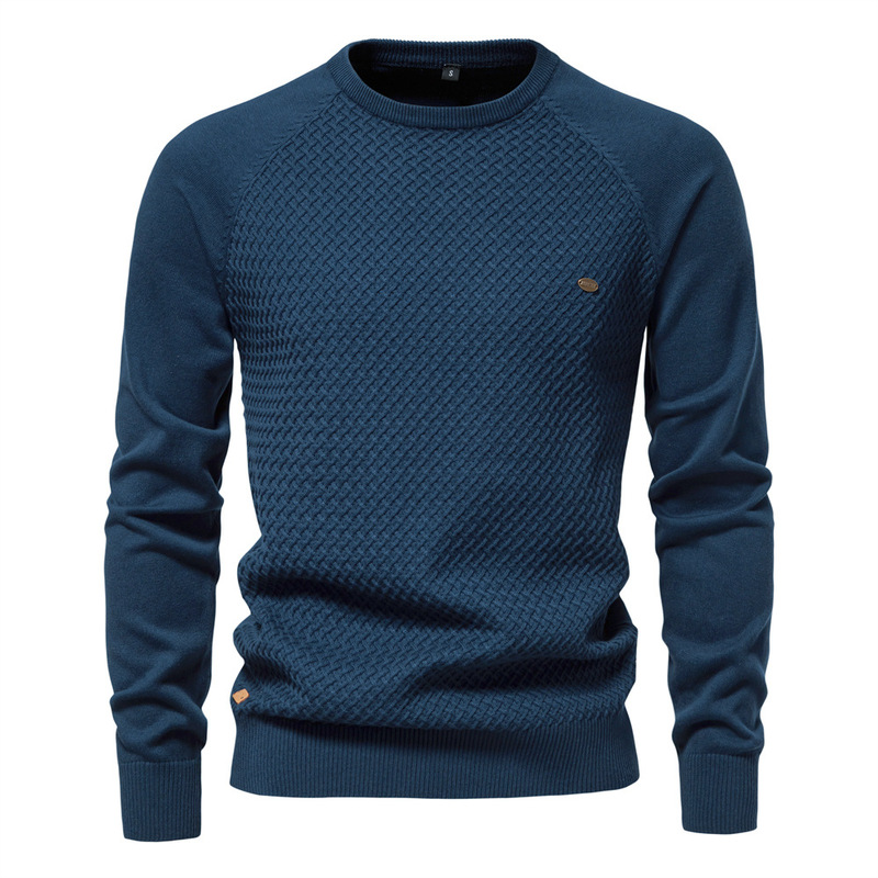 Cross-Border Foreign Trade 2024 Cotton Men's Sweater Men's Pullover Solid Color Raglan Sleeve Knitwear Round Neck