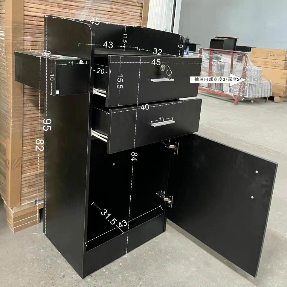 Gabinete de salón negro 2 piso independiente sin electricidad (anillo de acero inoxidable para tubos de aire)