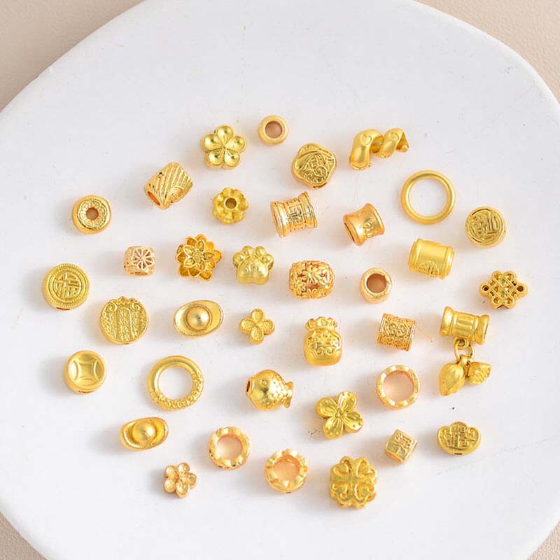 Ancient Gold Color-Preserving Bead Bag Four-Leaf Clover Lotus Beaded Cut Out Pattern Barrel Bead Bracelet Necklace Jewelry Accessories