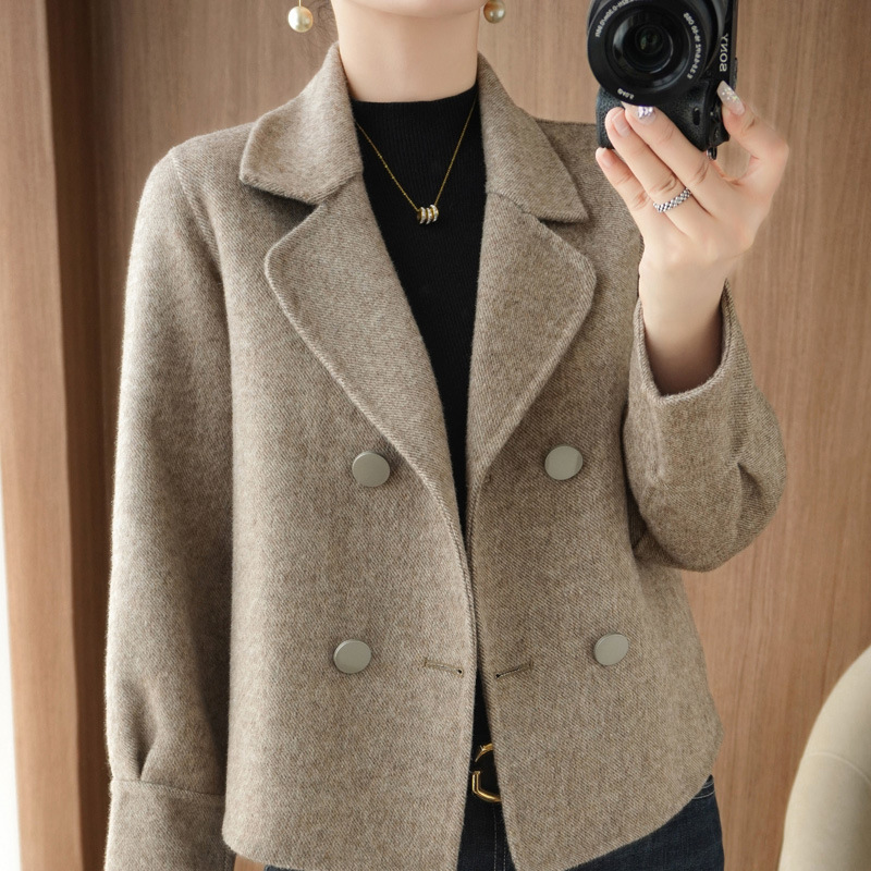 Double-sided wool coat for women autumn and winter New short top small woolen suit collar western style woolen coat