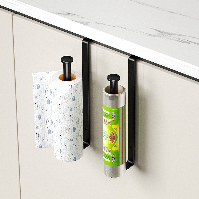 Cross-border kitchen shelf cabinet toilet paper holder cling film cloth rack thick hanging paper towel holder storage rack