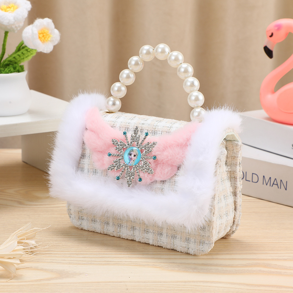 Mochila para niños otoño y invierno moda bolsa de hombro pequeña bolsa de princesa de viento de peluche cuentas de mano princesa de viento