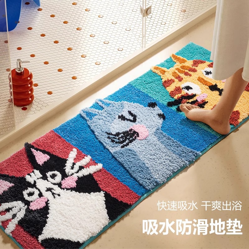 卡通长条卧室床边毯耐脏易打理仿羊绒地毯客厅装饰垫吸水浴室地垫