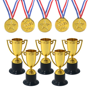 Amazon Kidsren's Plastic Trophy Five-star Medal Tag Set Mini Electroplated Gold Party Small Gift Toy