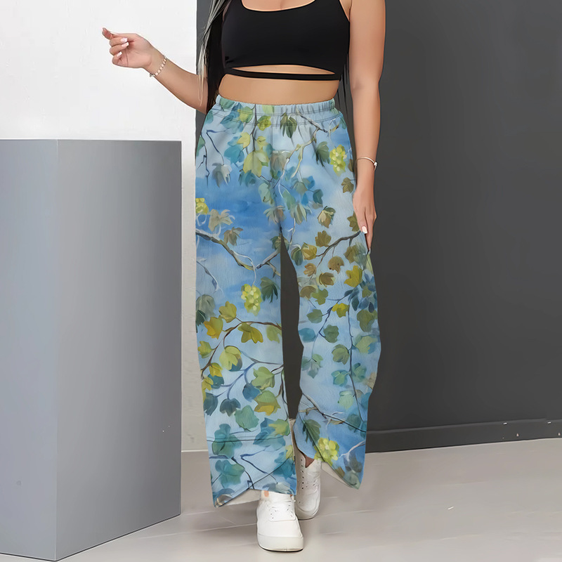 CLOOCL women's plus size casual pants vintage floral print trousers fashion style oversized jogger pants