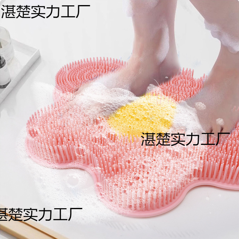 怠け者のためのシリコン製背中こすり入浴ブラシ、背中マッサージ、手伝い不要、浴室吸盤、背中拭き、壁足マット|undefined