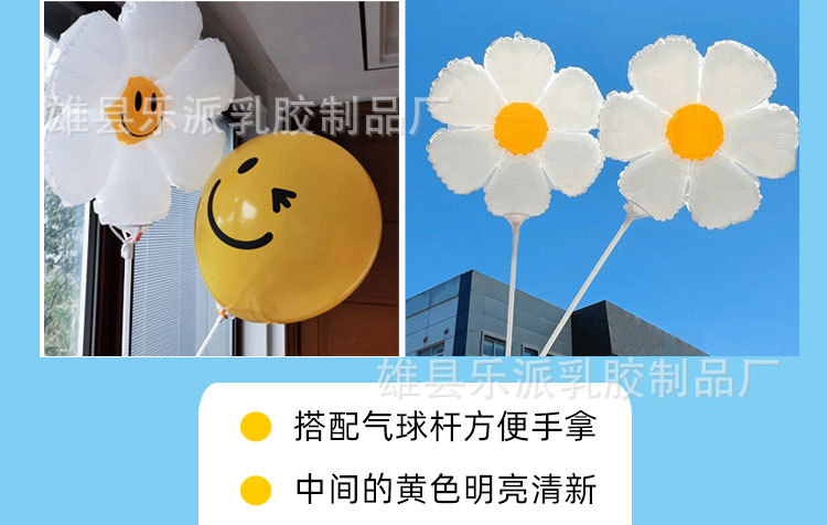 白色太阳花小雏菊向日葵笑脸气球带杆野餐露营生日户外拍照网红
