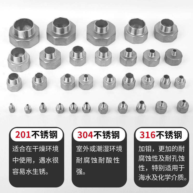 304ステンレス鋼の内外径可変径、内ネジから外ネジへのジョイント、六角ネジの異径パイプフープ、直接|undefined