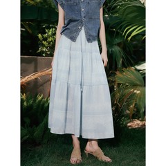 女性のためのウェーブプリントスカート 2025 夏休暇弾性ウエスト気質 A ラインスカートロングスカート