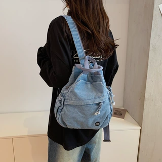 牛仔布三用女士双肩包胸包户外旅行轻便斜挎包潮流休闲多隔层挎包