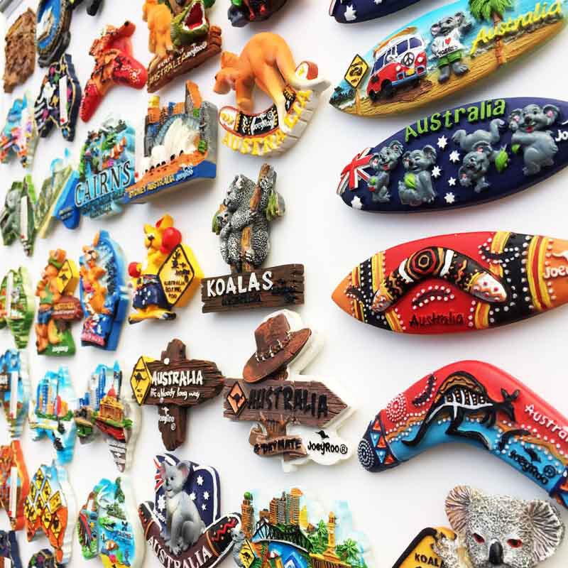 Fabricante al por mayor en Australia conmemorativo decoración artesanía resina pintada magnetismo refrigerador adsorción