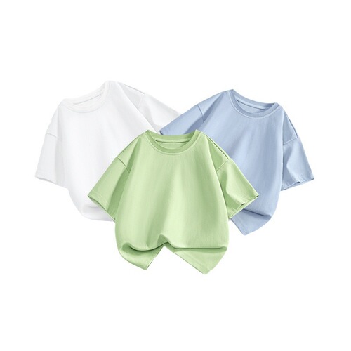 Men's and Women's 3-in-1 Short Sleeve T-shirt, Children's Solid Color Crew Neck Top, Loose Fitting Base Shirt, Unisex Summer Clothing for Kids