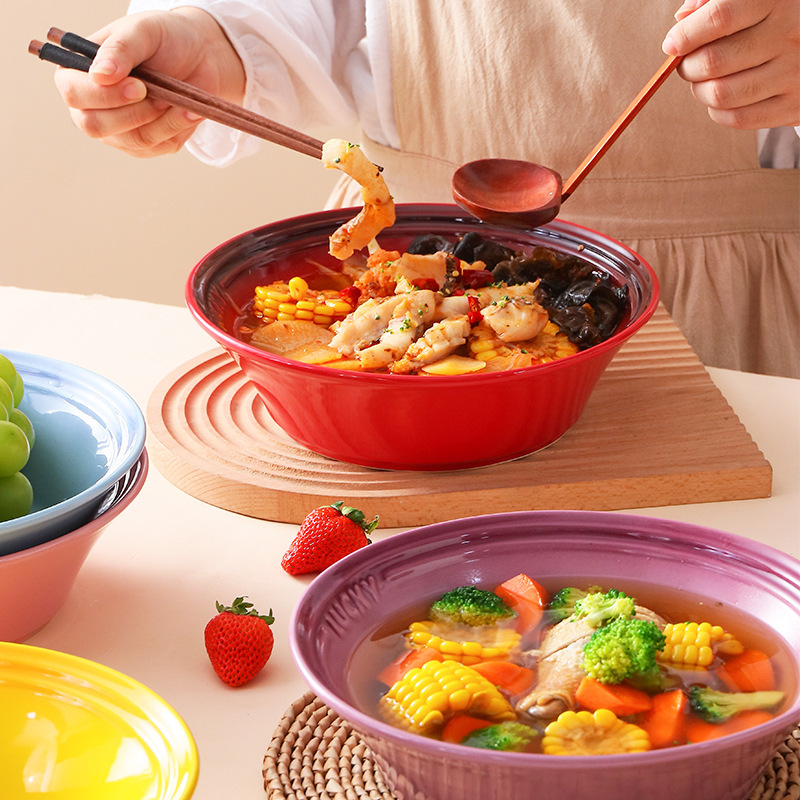 French gradient rainbow ceramic noodle soup bowl household snail powder soup basin large capacity pickled fish soup basin wholesale