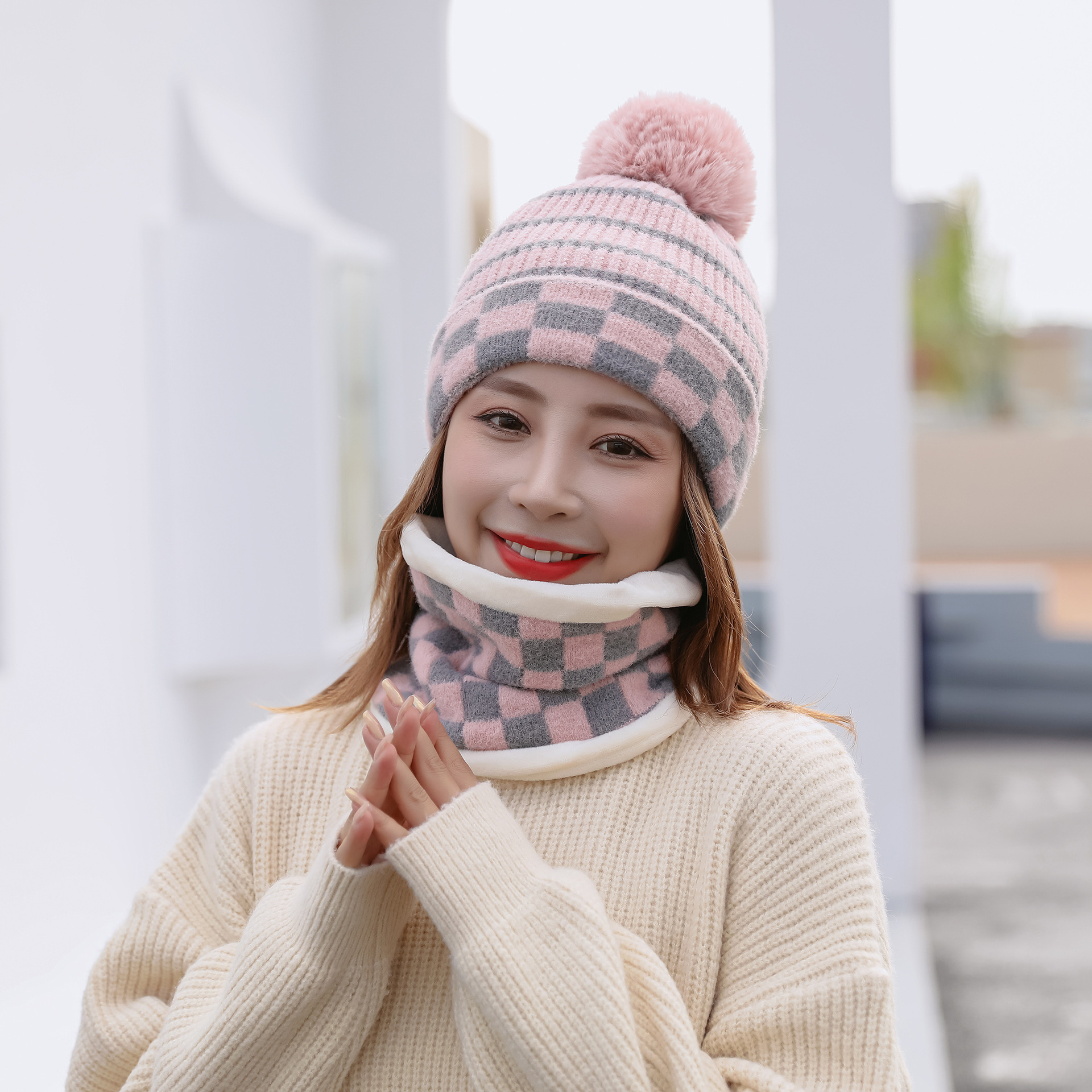 Sombrero bufanda cálida bufanda de mujer Otoño e Invierno conjunto de dos piezas invierno 2021 nuevo sombrero de lana de punto a prueba de frío