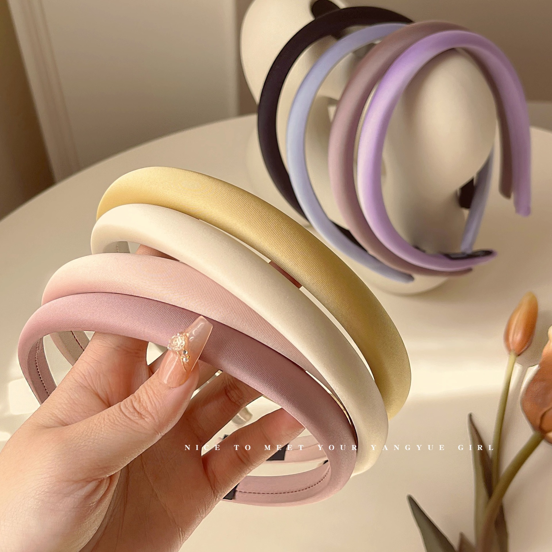 spring new pure color satin headband women‘s high skull top headband hairpin high-grade light luxury hair tie hairware