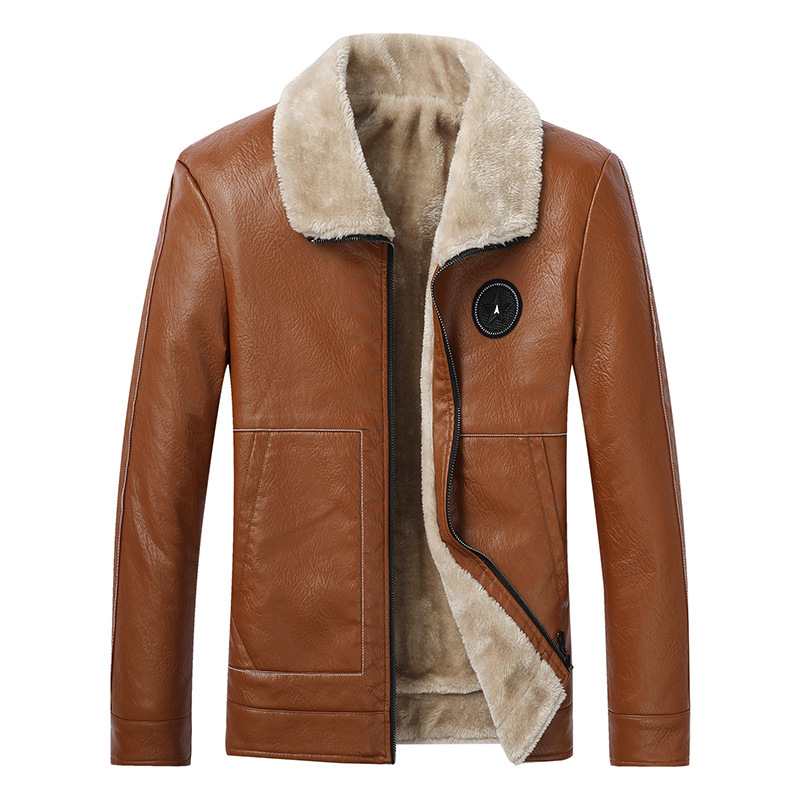 Chaqueta de solapa de lana de cordero de invierno de los hombres de abrigo de cuero cálido con forro polar Chaqueta de cuero casual de moda de estilo coreano al por mayor