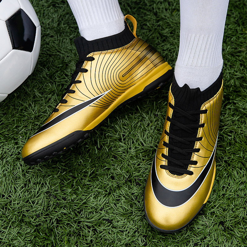 Local tyrant gold ag spike tf football shoes men's new high-top leather foot sports training shoes youth game football_voghion.com