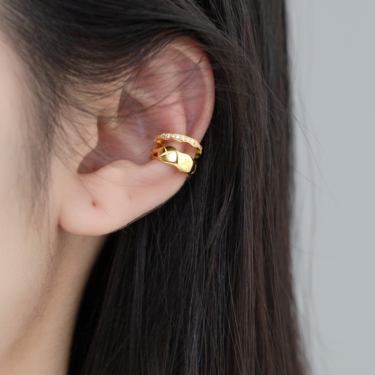 Eloch s925 plata de moda fresca de doble diamante orejas clips de hueso de mujer tendencia de verano temperamento orejas M01521