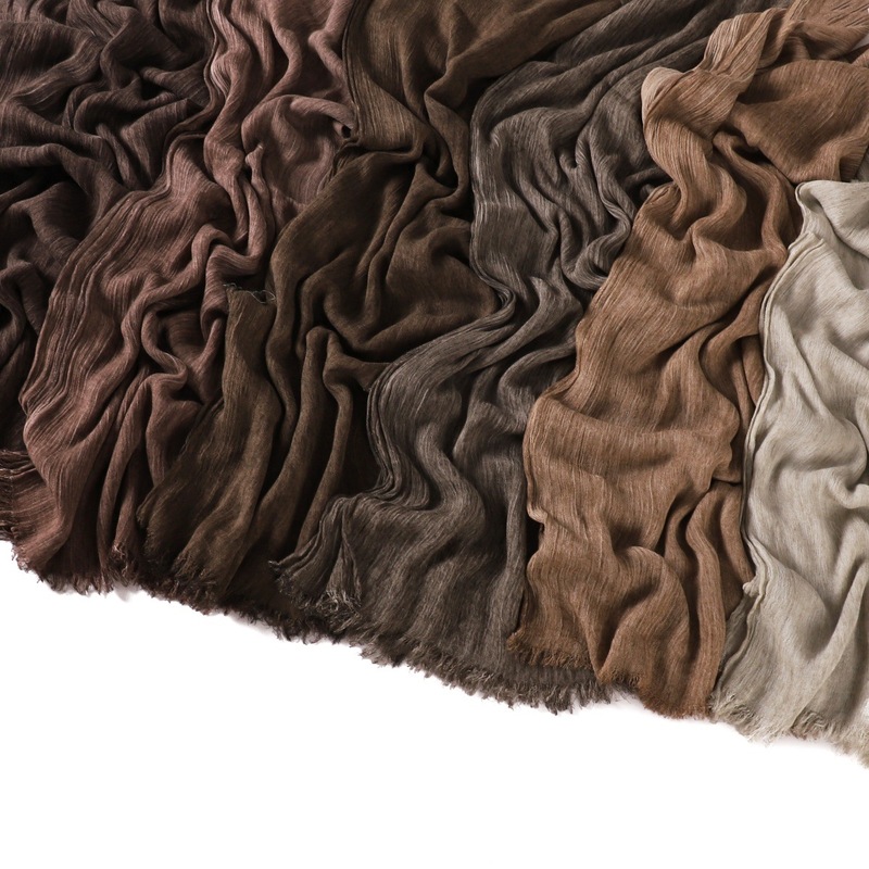 外贸手工脏染纯色柔软人棉皱须边长巾复古细褶皱100% rayon 围巾|undefined