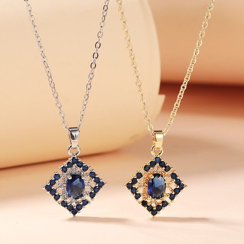 Copper Elegant Rhombus Inlay Zircon Jewelry Set display picture 4