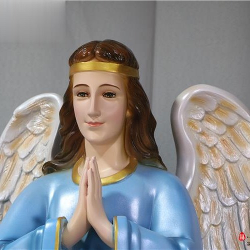 Ángel de 100cm mano corna adornos de estatuas de vidrio de fibra de vidrio de la iglesia de la casa decoración de figuras