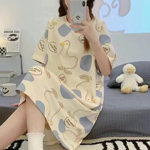 Women's Summer Loose Plus-Size Short-Sleeve Cartoon-Patterned Cute Teenage Student-Style Thin Pajamas for Home Wear—Internet-Famous Look