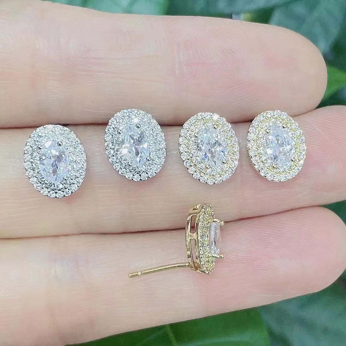 8g Weight Zircon Inlay Material Ear Studs Classification Daily Occasion Copper Material Simple Style Oval Copper Ear Studs Plating Inlay Zircon Copper Earrings