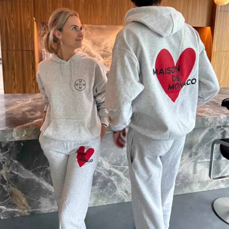 Cross-Border European and American Couple's Sweatshirt New Style American-Style Heart Letter Print Fashion Loose Women's Outfit Set Exclusively for Foreign Trade