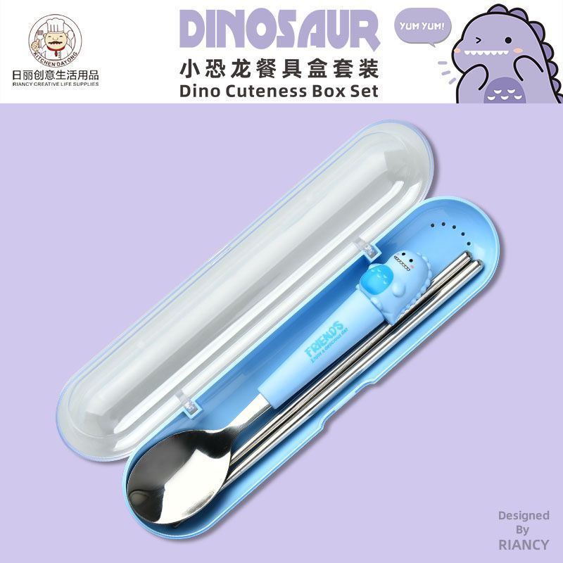 Animal encantador portátil para llevar estudiantes cucharas de comidas dormitorios escolares cucharas de cubierta de cubierta set