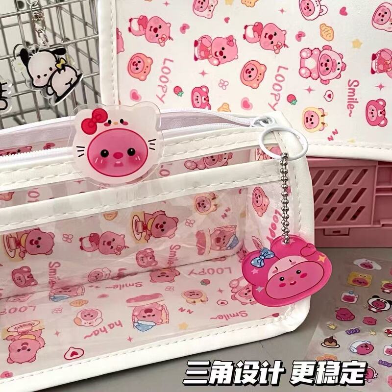 かわいいビーバー ルーピー 透明筆袋 学生 高価値 三角筆箱 大容量 痛バッグ 文具バッグ|undefined