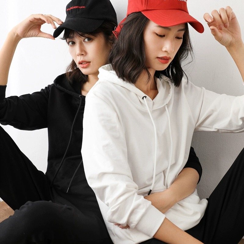 Withdraw foreign trade discount hooded sweater women's Terry pullover sweater spring and autumn sports top solid color long sleeve coat