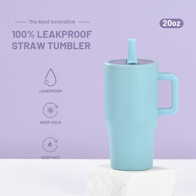 Nuevo vaso térmico de doble capa de 20 oz para 2026, a prueba de fugas, con tapa plegable y pajita, portátil, con boca para beber directamente, ideal para viajes transfronterizos.